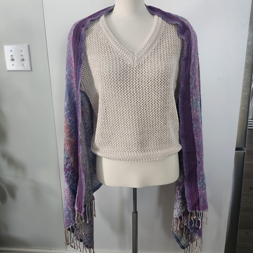 WILFRED Women's Wool Viscose Blend Purple Melange Scarf Shawl 72" X 26"